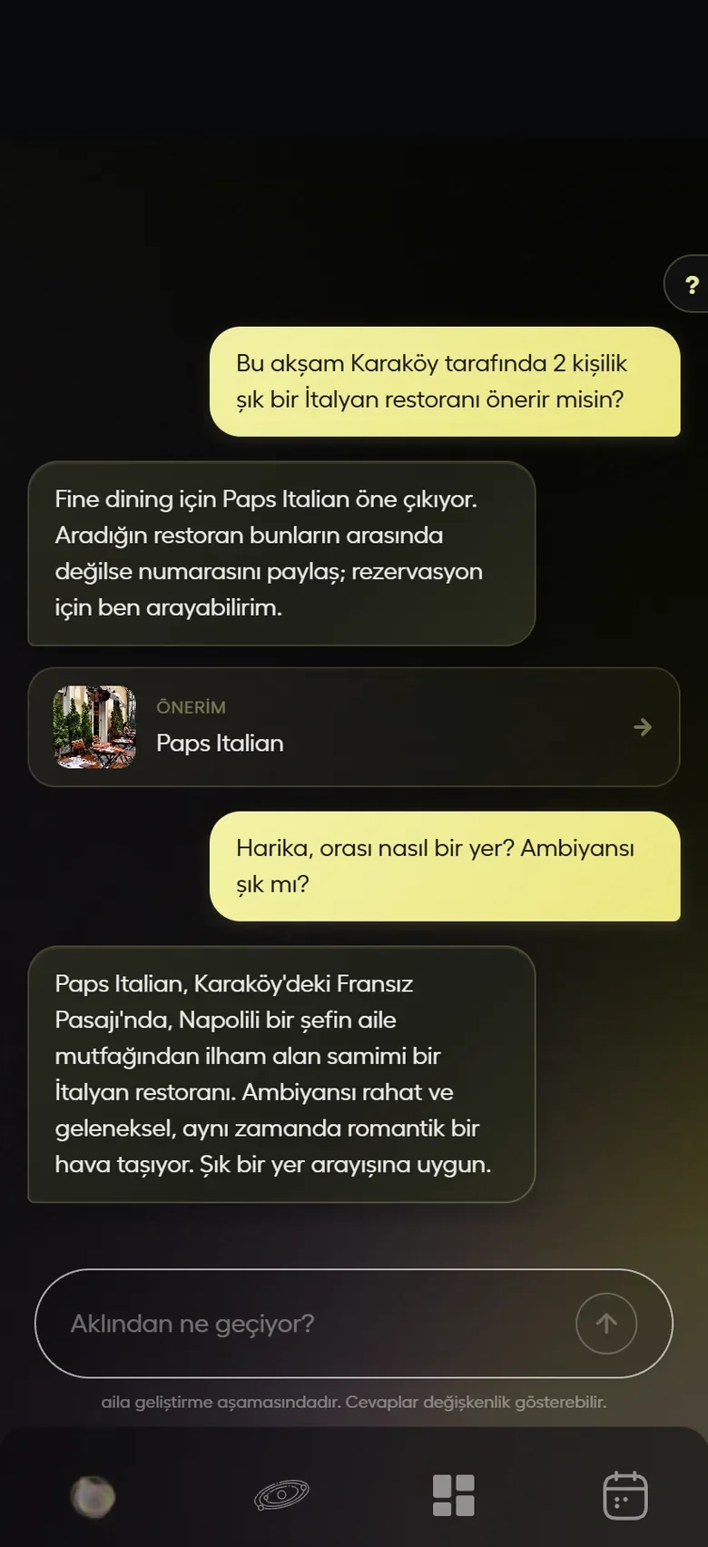 Restaurant recommendation conversation in aila