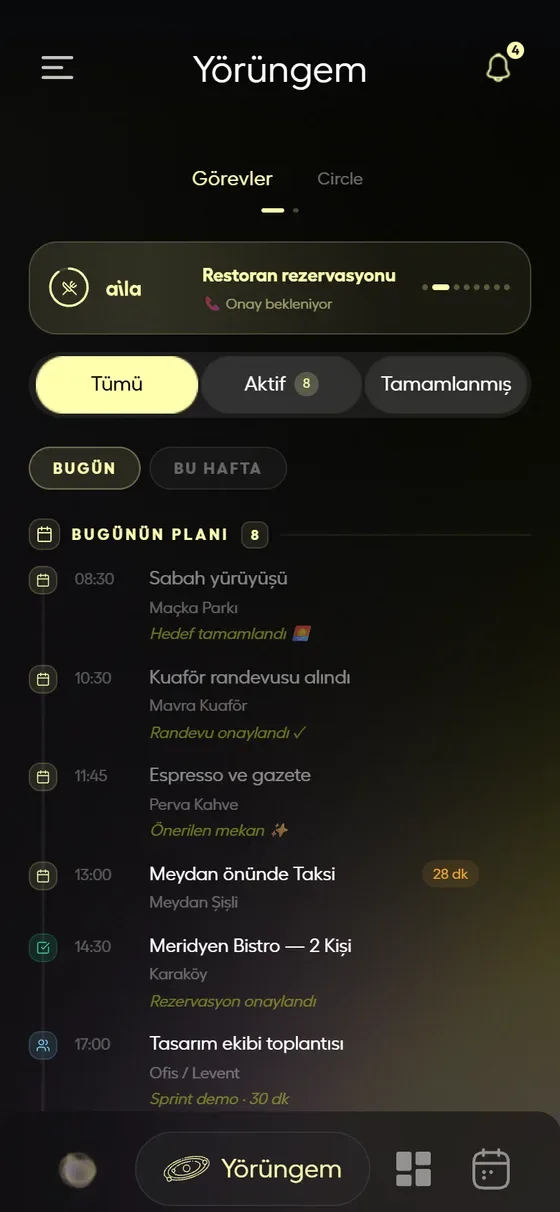 aila tasks screen for tracking personal plans