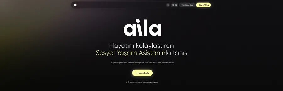 aila homepage with its logo and social life assistant introduction