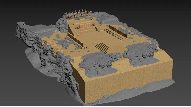 Blockout of the terraced temple cut into the cliff