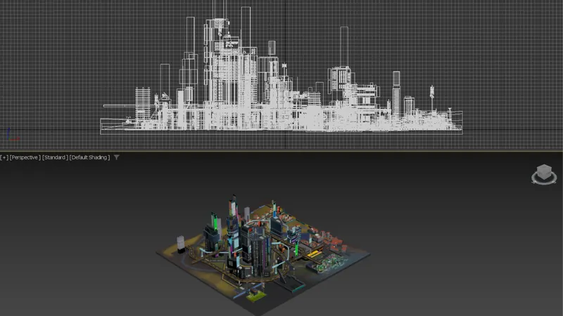 The whole district as a model in the viewport