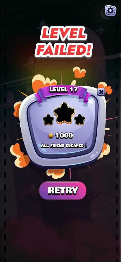 Level failed card with a retry button
