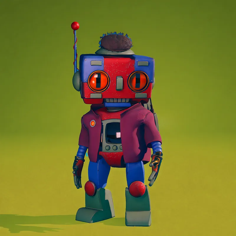 The robot: a TV-headed figure in a red jacket