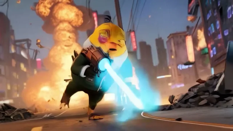 An action trailer with the Ponchiqs cast and a glowing sword.