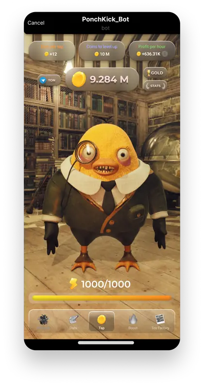 The duck in a library, the energy bar below