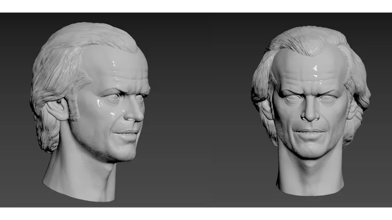 Untextured head sculpt, in profile and from the front